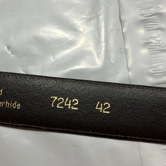 Lejon men’s 42 BROWN GLAZED ANILINE steerhide BELT fits 39-43” vtg BRASS BUCKLE - Picture 3 of 12